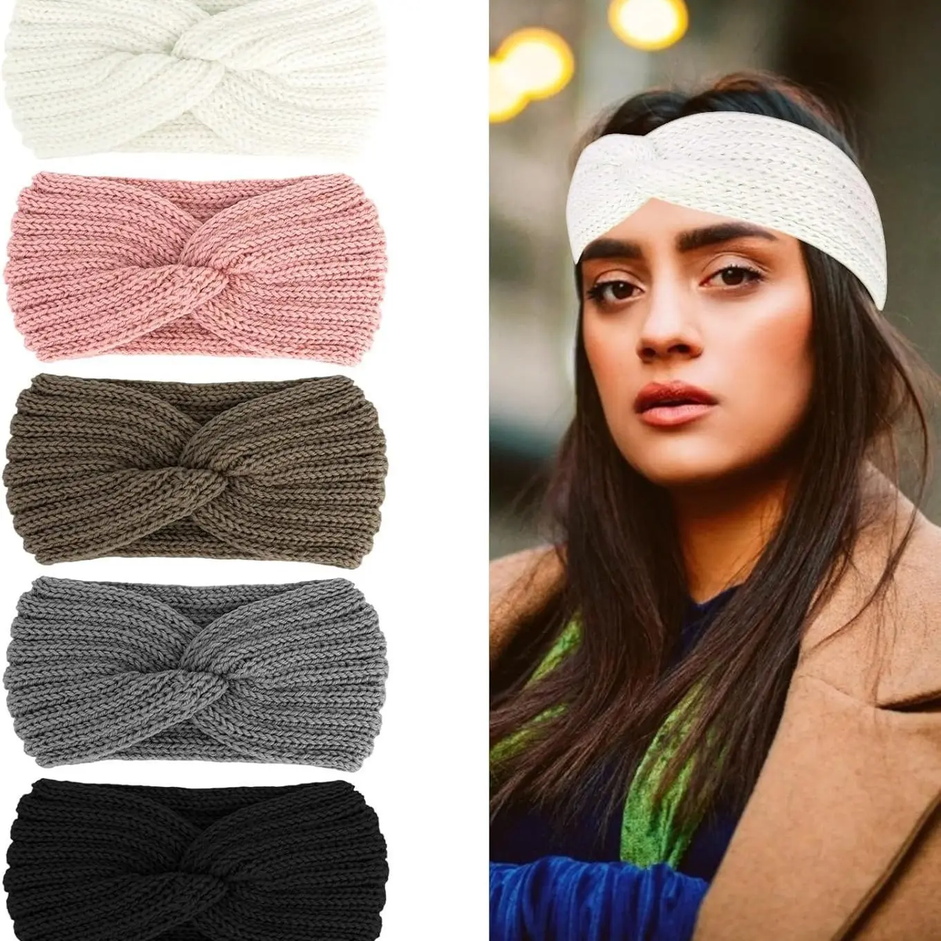 1/3pcs Women's Knitted Cross style Plush Knotted Headband for Winter Cold Protection, Ear Protection, Forehead Protection, Warm and Fashionable Women's Accessories, Headband Set for Cold Weather, Fashion Headbands