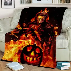 HD Horror Movie Game Halloween Gift Blanket M-Michael Myers Sofa Bed Decoration Warm Flannel Blanket Outdoor Picnic Car Blanket Horror Halloween Blanket