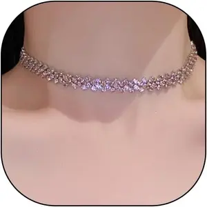 Gold Rhinestone Chokers for Women,Delicate Bilayer Crystal Silver Chain Necklaces,Sparkly Party Prom Accessories for Woman Jewelry Gift