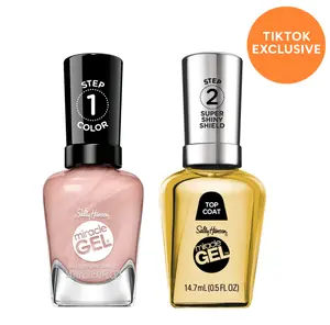 Sally Hansen Miracle Gel Supercharged Glam Nail Polish + Super Shiny Shield Top Coat Duo Bundle