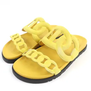 Pre-owned HERMÈS Suede Small Leather Goods HERMES Chaine d'Ancre Sandals Yellow 38