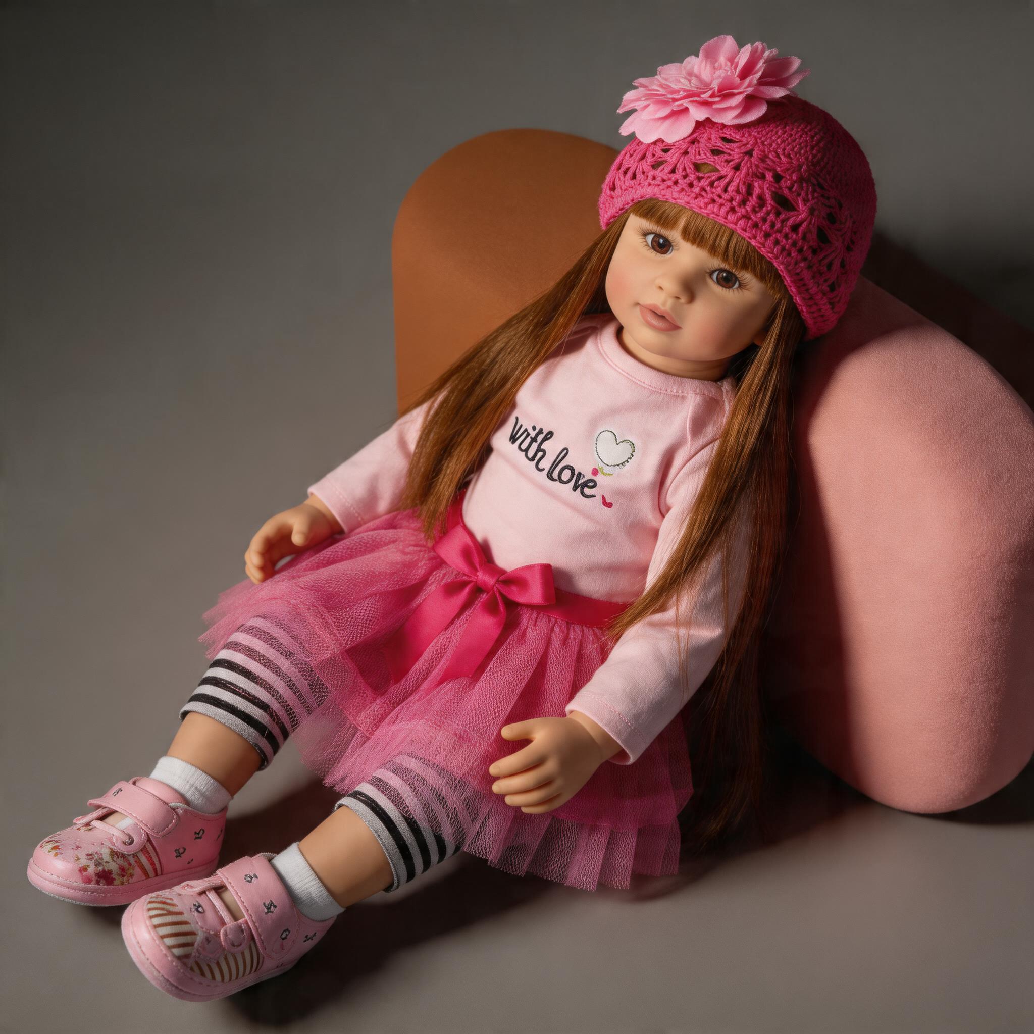 22-Inch (55 cm) Reborn Doll — Featuring Beautiful Large Eyes, a Pink Dress, and a Matching Hat. An Ideal Companion Doll, Perfect for Holiday or Birthday Gifts.