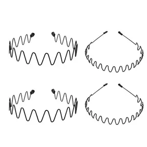 Hair Band for Man, Metal Headband, Unisex Black Fashion Headband, Spring Wave Non-Slip Spring Outdoor Sports Hair Accessories. (4 Pcs)