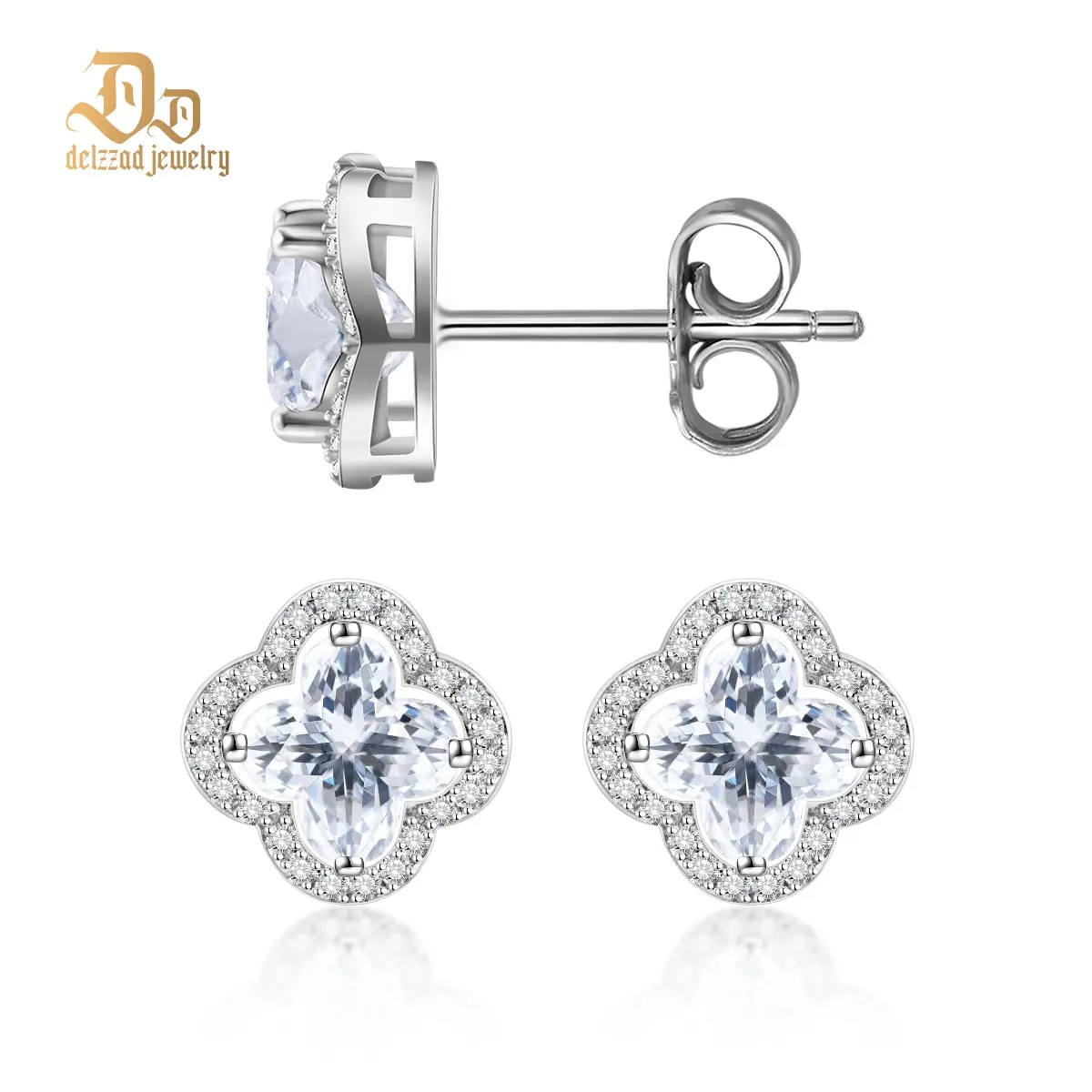 Delzzad Starlight Clover Earrings Lab-Created Moissanite Stud Earring S925 Sterling Silver Moissanite Jewelry Engagement Wedding Anniversary Perfect Christmas Gifts Hope Fortune