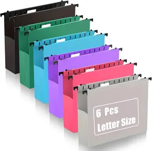 6 pcs Extra Capacity Plastic Hanging File Folder, 9.25*12.12 to 12.95 inch Reinforced Hang Folders, Heavy Duty 2 Inch Expansion, Filing Cabinet Folders, for Back to School Bulk Files, Medical Charts, Assorted Colors, A4 Paper Compatible