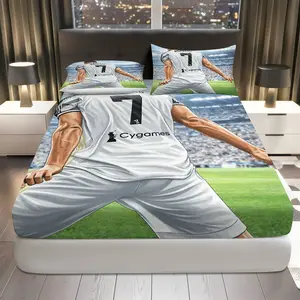 3Pcs Sport Stadium Player Fitted Sheet Three Piece Set (1*Fitted Sheet+2*Pillowcases, Coreless), Football theme, Soccer Comfort Bedding Set, Mattress Protector Soft, Breathable