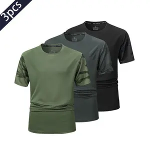 Men’s Summer 3-Pack Camouflage Print Quick-Dry Short-Sleeve T-Shirts, Mesh Breathable, Sweat-Wicking Moisture-Wicking, Suitable for Outdoor Training, Fitness Workouts, and Everyday Casual Wear