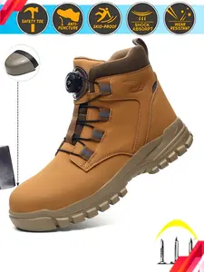 Men Women Safety Shoes Steel Toe Trainers Waterproof Leather Upper Steel Toe Kevlar Anti-Puncture Wear Resistant Rubber Sole Sizes 37-48