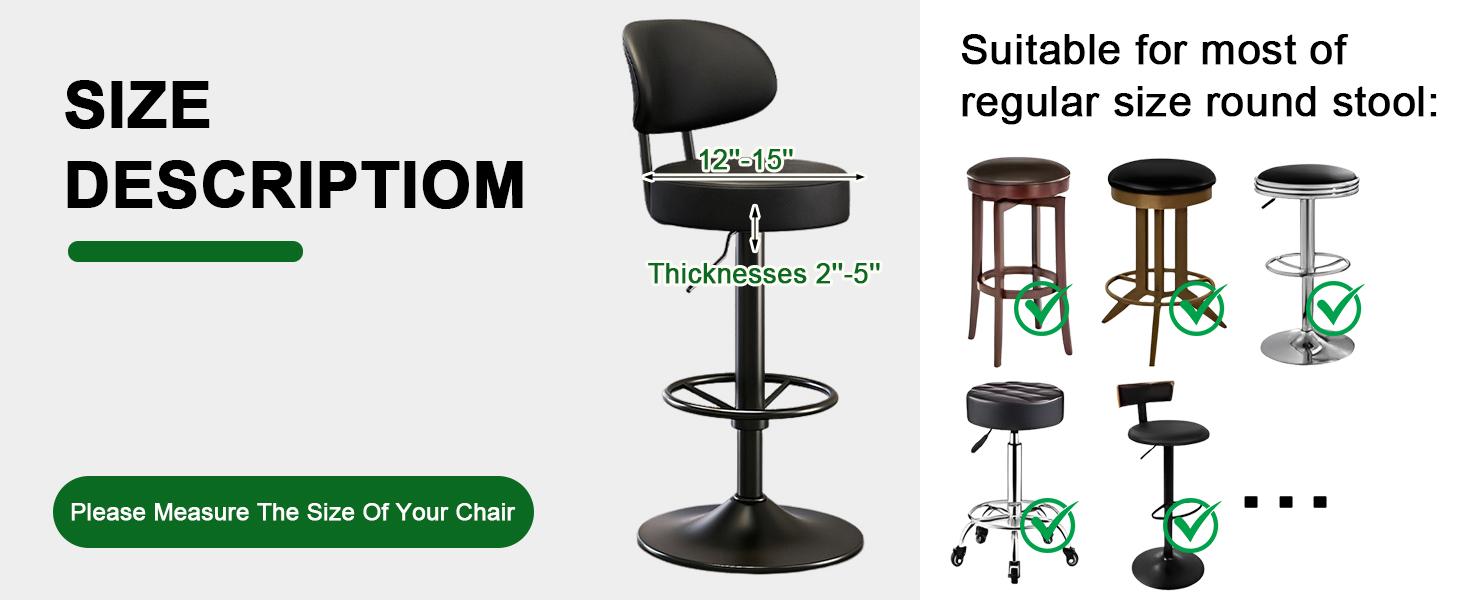 CRFATOP Bar Stool Covers Round Set of , Waterproof PU Seat Covers With Elastic Bands, Chair Covers Washable Cushion Slipcover for 12-15 Inch