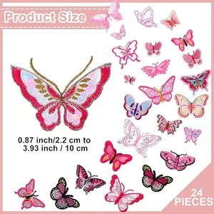 24 Pieces Iron on Butterfly Patches Pink Butterfly Applique Patches Embroidered Butterfly Sew on Patch Applique for DIY Accessory Clothes Jeans Hat Dress