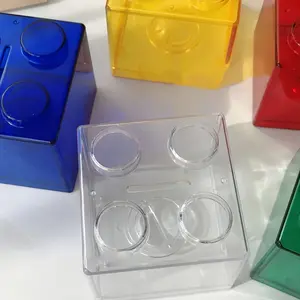 1pc Building Block Shape Storage Box, Stackable Money Piggy Bank, Splicable Plastic Transparent Jewelry Case, Desk Drawer Box Container, Organizer Supplies