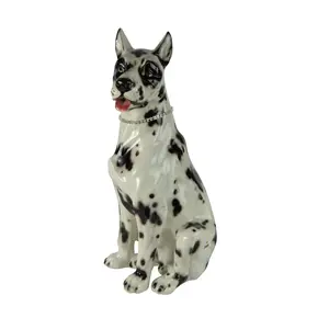 Great Dane Ceramic Dog Statue 21" Tall with Rhinestone Collar in Black and White Decor Gift
