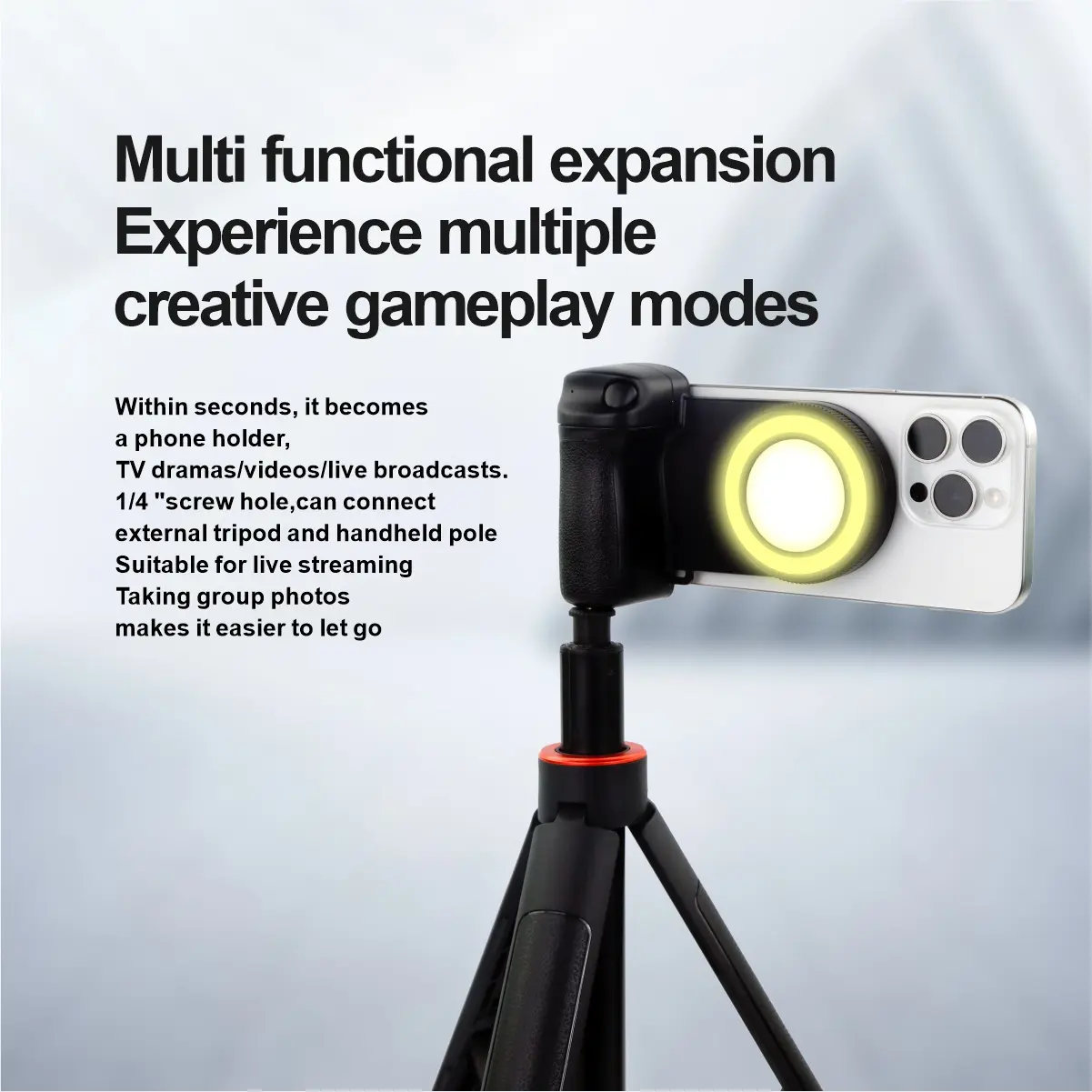 MagSafe Magnetic Cellphone Camera Shutter Grip, Bluetooth Selfie Handle Photo Stabilizer with Fill Light, Android-Compatible Lanyard Accessory