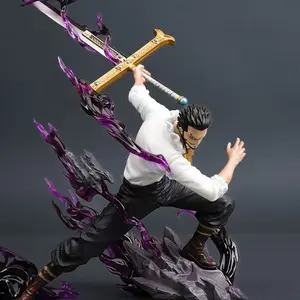 One Piece Roronoa Zoro Figure, 35cm Large Size, Classic Sword Fighting Pose, Transparent Blade, Rock Base, Anime Collectible, Gift for Fans