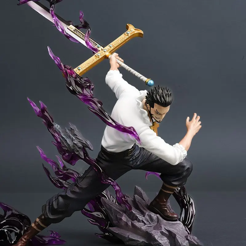 One Piece Roronoa Zoro PVC Figure, Themed Figure, 35cm Large Size, Classic Sword Fighting Pose, Transparent Blade, Rock Base, Anime Collectible, Gift for Fans