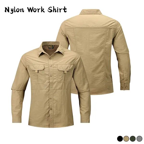 Men’s Nylon Multi-Function Work Long-Sleeve Shirt with Removable Sleeves - Menswear Tops, Casual Style, 4 Colors, Suitable for Outdoor Hiking, Commuting