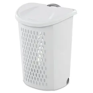 Sterilite Ultra Wheeled Hamper Plastic Adult, White, Compact Design, Suitable for Everyday Use laundry basket