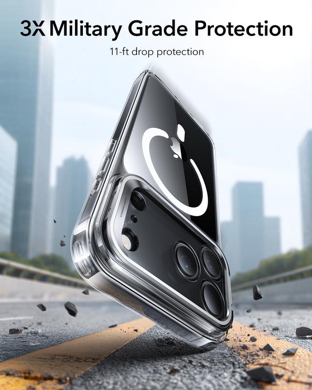 ESR Classic Series iPhone 17 Pro Max/Pro/Air Case with MagSafe Compatibility Built-in Camera Ring Stand Military-Grade Protection Durable Zinc Alloy Casing Shockproof & Scratch-Resistant Cover - Magnetic