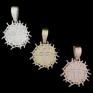 [ICE HUE]18K Gold Vacuum Plated Copper with 5A+ Sri Lanka Zircon Crown of Thorns Cross Pendant with Necklace Miami Italy Mexico & Micro Inspired for Women & Men Luxury Jewelry,Daily Wear,Casual Fashion,Gift Idea,,Classic,Hip Hop,Simple