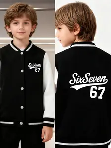 American Retro Style Sixseven67 Digital Print Boys' And Girls' Unisex Fit Spring/Autumn New Trendy Baseball Jacket Cardigan. Fashionable, Casual, Comfortable, Suitable For Daily Outdoor Use, Versatile For All Occasions. Ideal Gift Choice.