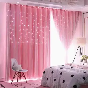 1 Pair Hollow Star Curtains for Bedroom European Double Layer Curtains  for Living Room