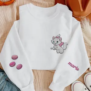 Embroidered Cute Marie Cat with Macarons Sweatshirt