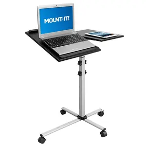 Mount-It! Rolling Laptop Tray & Projector Cart Computer Stand with 29.75" Surface, Adjustable Height, Tilt, Locking Casters, and Wide Base