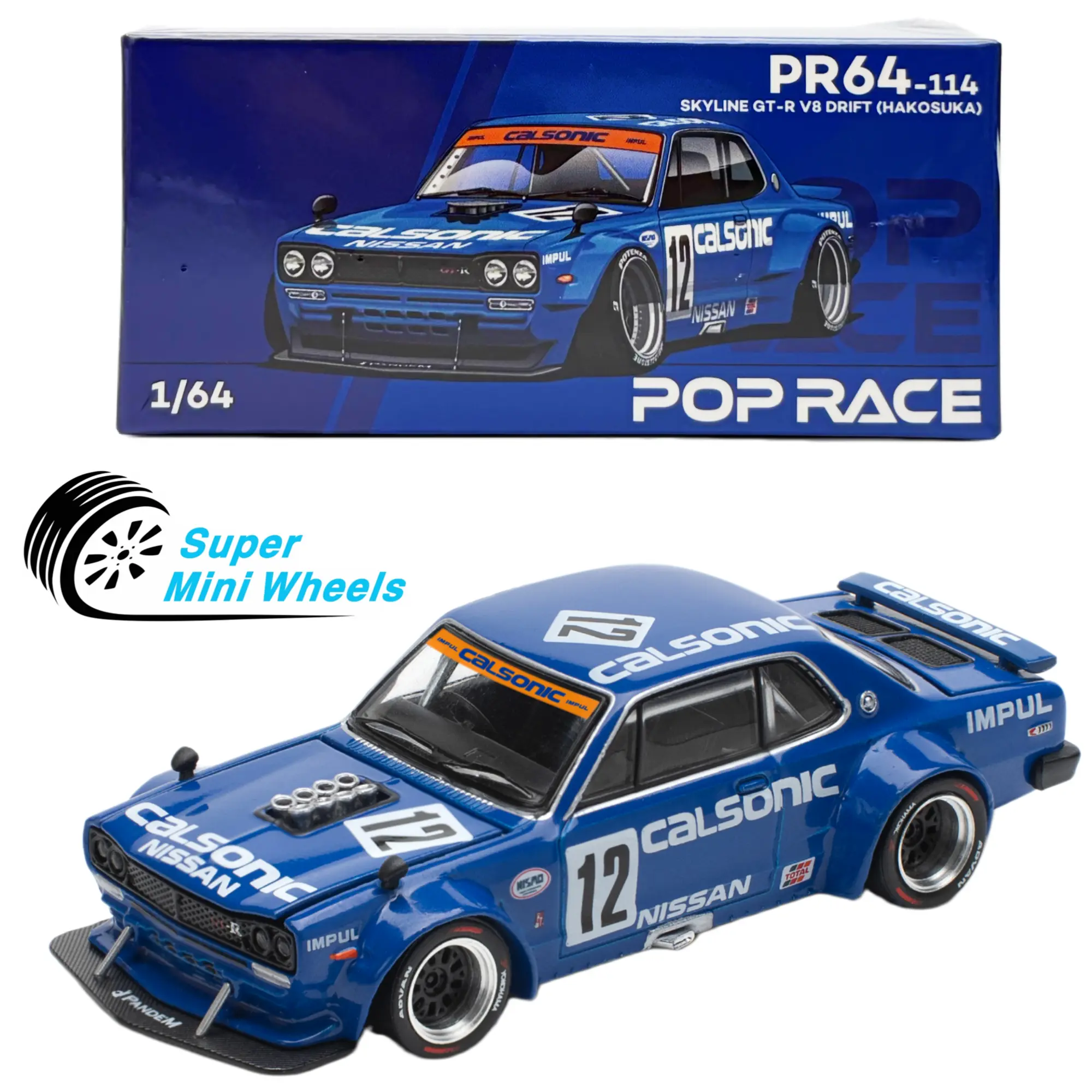 Pop Race 1:64 Nissan Skyline GT-R V8 Drift Hakosuka Blue #114