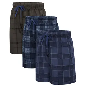 【JupiterSecret】Men's Plaid Pajama Shorts Relaxed Fit Lounge Pants with Drawstring and Button Open Fly 3 Pack