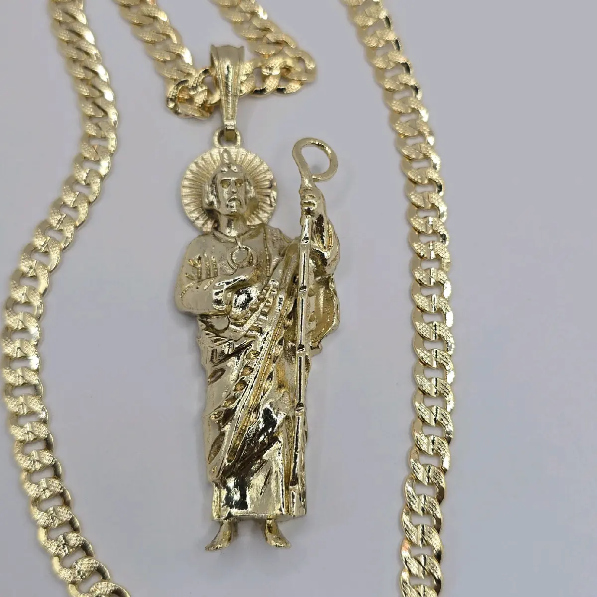 SAINT JUDE religious necklace Cuban link style gold-plated stamp