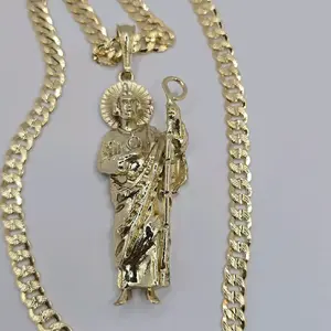 SAINT JUDE religious necklace Cuban link style gold-plated stamp