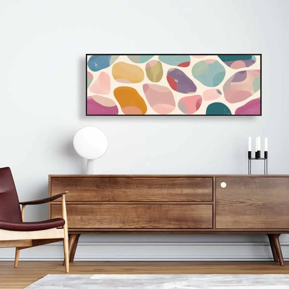 Conscious Sales C1FC16486OJZXJ 16 x 48 in. Dots & Bops - Turquoise Framed Canvas for Home Decor