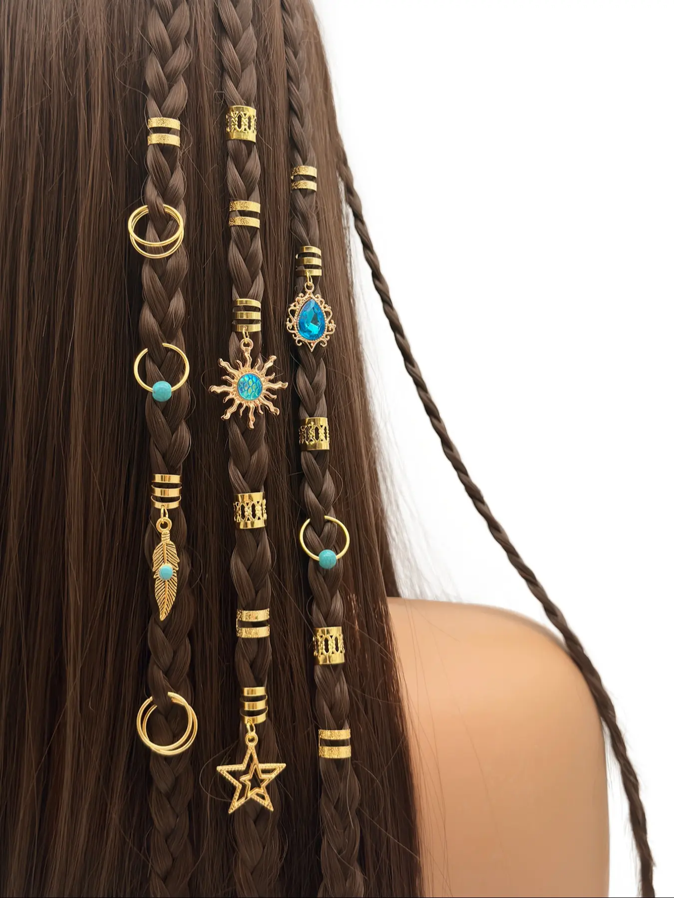 46pcs Turquoise Pendant Dreadlock Braid Hair Beads, Boho Bohemian Hippie Aesthetic Elegance Beauty Hair Accessories for Women, Hippie Vibrant Style Loc Hair Jewelry for Braids, Easy Durable Iron Materials