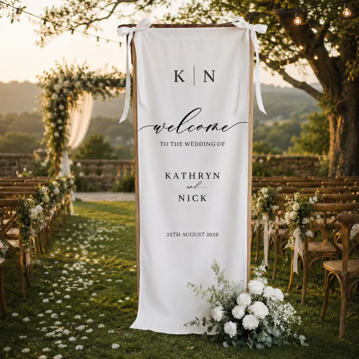 Personalized Wedding Welcome Banner, Custom Fabric Wedding Sign, Elegant Ceremony Entrance Decor, Minimalist Bridal Reception Banner for Couples