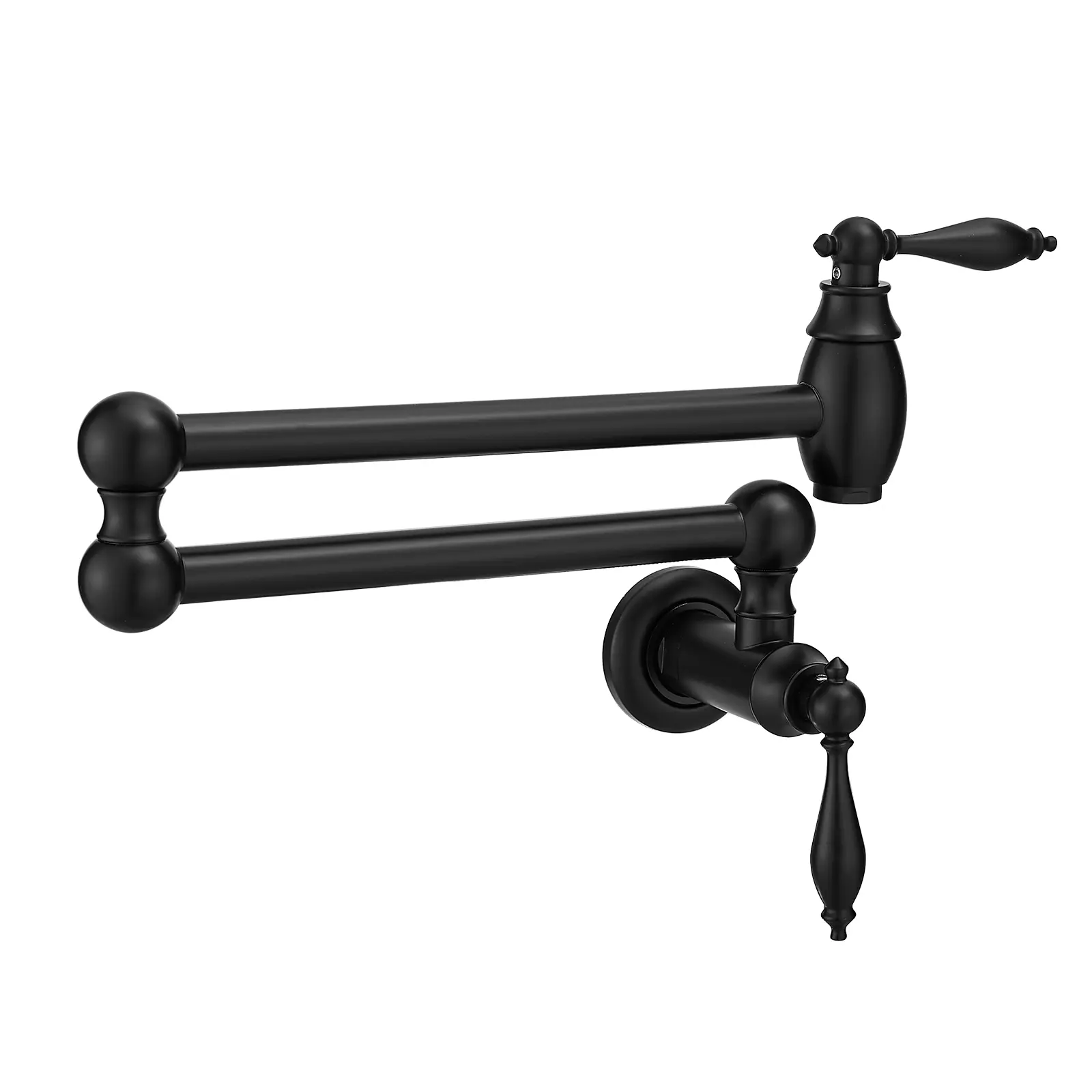 Brass Wall Mount Pot Filler Faucet with Dual Handle, Double Joint 360° Swing Arm Kitchen Stove Faucet, Ceramic Valve Folding Pot Filler for Kitchen Coffee Station, Brushed Nickel, Matte Black