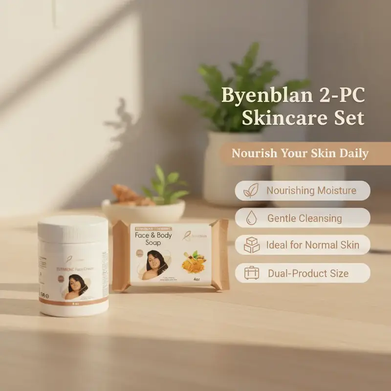 BYENBLAN Unisex 2-Piece Turmeric Facial Skin Care Set - 10g Moisturizing Nourishing Cream, Fast-Cleaning Honey Soap Bar with Clean Ingredients for Normal Skin Daily Care