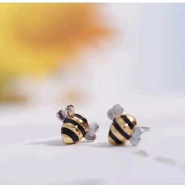 925 Sterling Silver Gold-Plated Bee Stud Earrings | Cute Enamel Animal Design for Women and Girls