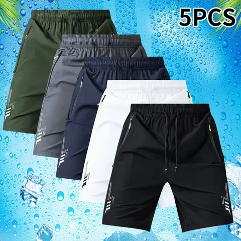 Men's Casual Athletic Activewear Shorts (Pack of 5) - Drawstring-Elastic Waist for Custom Fit & All-Day Comfort, Baggy, Hiking Running Summer Menswear Bottoms