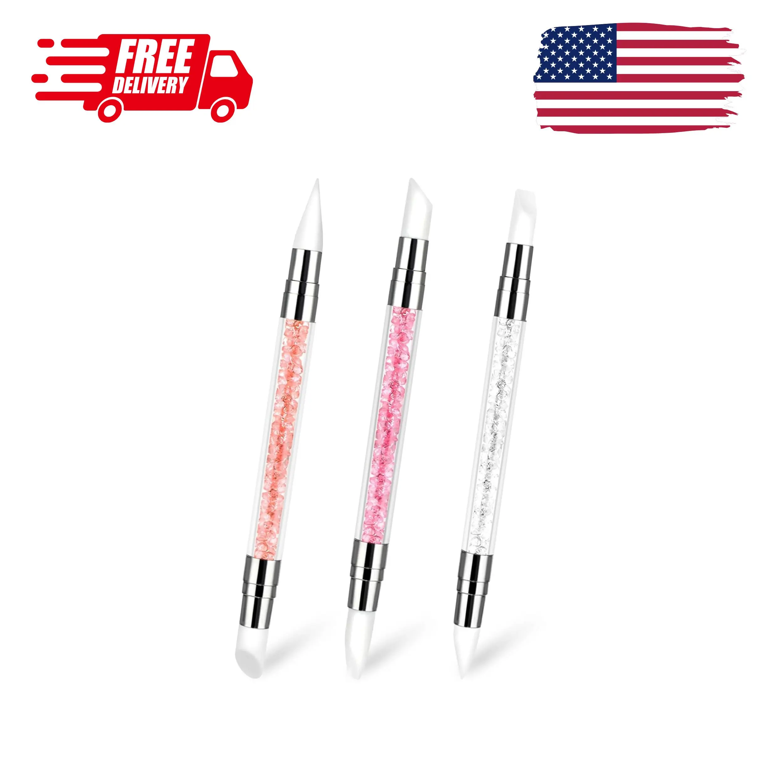 3 Pcs Nail Art Sculpture Pen, Dual Tipped Silicone Nail Tools