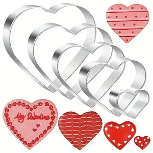 A set of 5 heart-shaped cookie cutting molds for Valentine's Day desserts, candies, cakes, mousse, and egg shapes - kitchen baking tools