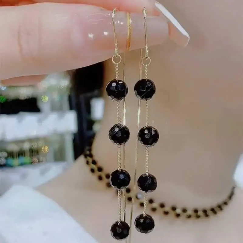 Premium Long Black Anti-Loss Ear Threads for Women 2026 Trendy Light Elegant Complexion-Brightening Face-Slimming Earrings HNAN83