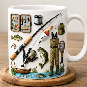 Personalized Fishing Mug for Men, Fisherman Gift, 3D Effect Fishing Gear Coffee