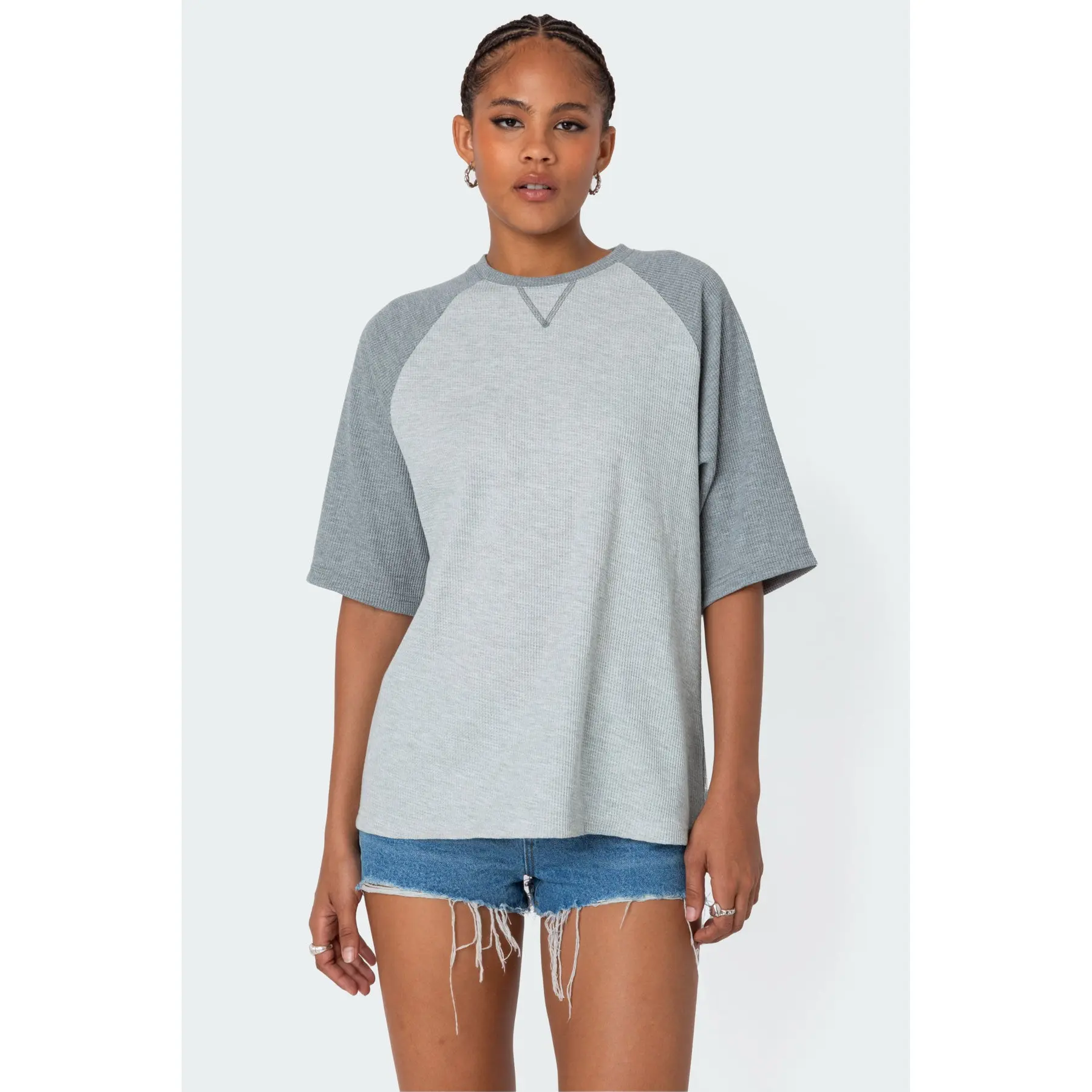 Oversized Raglan Waffle T Shirt