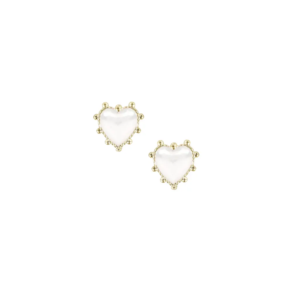 Adorned Heart Stud Earring in White Enamel