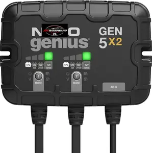 Genius GEN5X2 2 Bank 10A Onboard Battery Charger 5A Per Bank 12V Waterproof Marine Charger for Lead Acid and Lithium Batteries with Overcharge Protection and Temperature Compensation