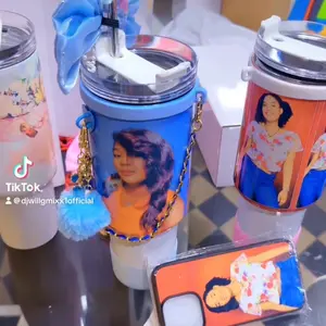 Tumbler's Sublimation Personalized Drinkware with Customizable Design and Chain Accessory for Unique Gift Ideas - Bottle