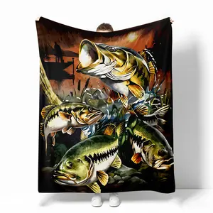Fish Pattern Flannel Blanket, Featuring Realistic Fish Art & Underwater Scene, Soft, Cozy, All-Season, Perfect for Home Decor, Nap, and Gift for Fisherman