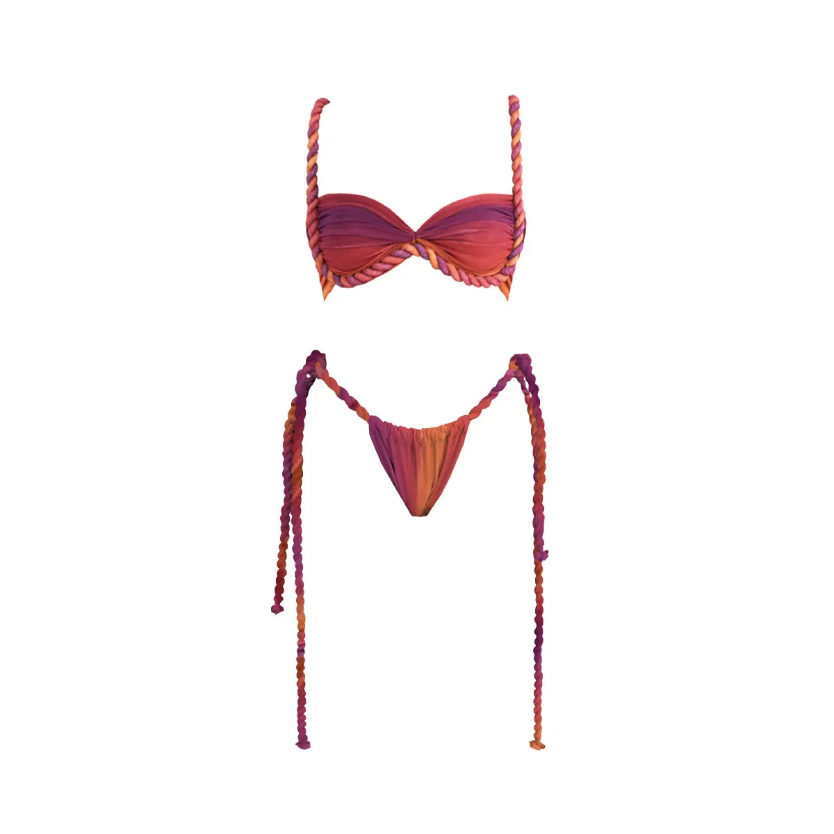 2026 Fashion Gradient Color Braided Braid Bikini Two-Piece Set — Sexy Low-Rise Push-Up Women’s Two-Piece Swimsuit for Holidays, Casual Beachwear, Bathing Suit, Hot Springs Wear, Pool Vacation Outfits