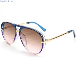 Retro Y2K Oversized Aviator Sunglasses for Women Men, Aesthetic Gradient Blue Purple Lenses Sunnies, Trendy Double Bridge Metal Frame Shades for Festivals & Beach, Viral 90s Style Eyewear UV400 photochromic cycling smart audio glass Sports telescope hat