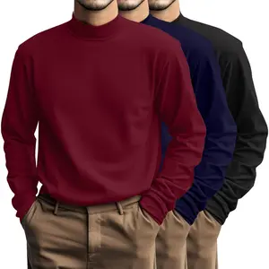 Riyiper 3 Pcs Men's Big and Tall Cotton Shirts Mock Neck Long Sleeve Tops Loose Fit Plus Size Casual Basic Tees